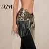Stage Dance Accessory Women Leopard Fringe Hip Scarf, Belly Sequins Wrap Skirt, Waist with Tassels, Performance Clothing Accessories Tassel Belt