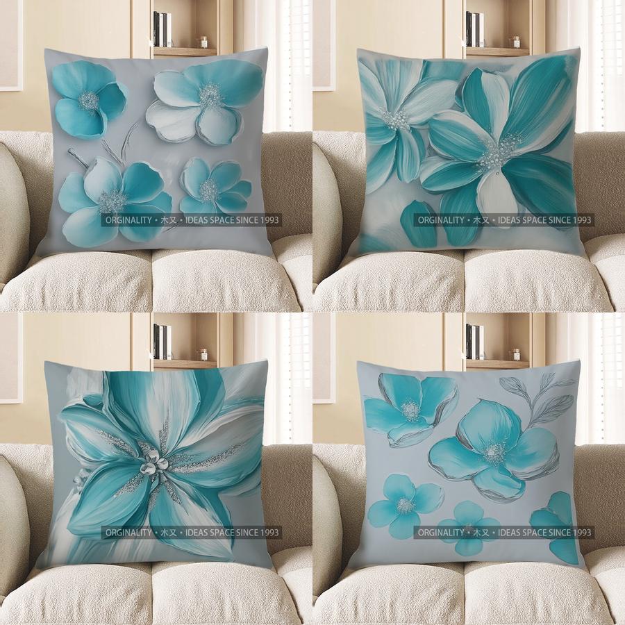 Home Decor Blue Flowers Decorative Digital Print Pillow Cover Pattern Cushion Cover Suitable For Sofa Bedroom Car Pillow Cover