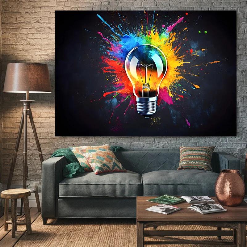 1pc vivid flashing party banner - creative bulb design colorful paint splatter polyester backing.PMJ