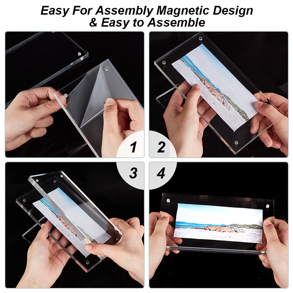 1set Desktop Transparent Acrylic Picture Frame Horizontal Double Sided Photo Frame for Photo Display Rectangle Clear 20x10x0.95~1.9cm