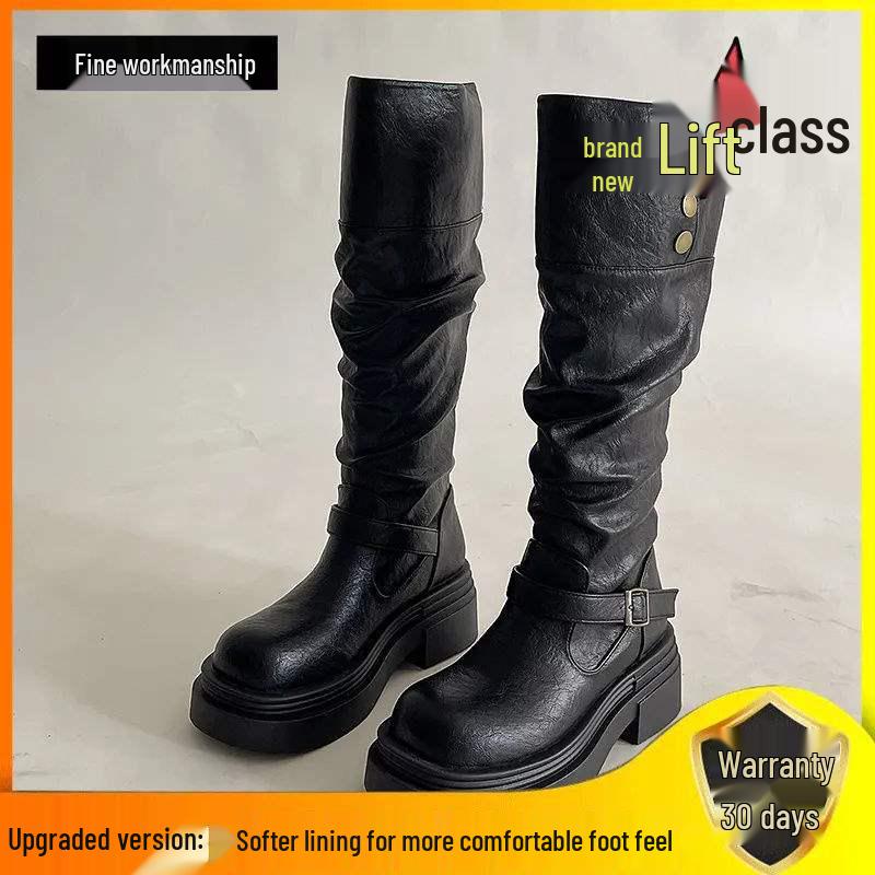 2025 New Women's Thick-Soled Black Knight Boots - Leg-Slimming, Height-Boosting for Autumn and Winter