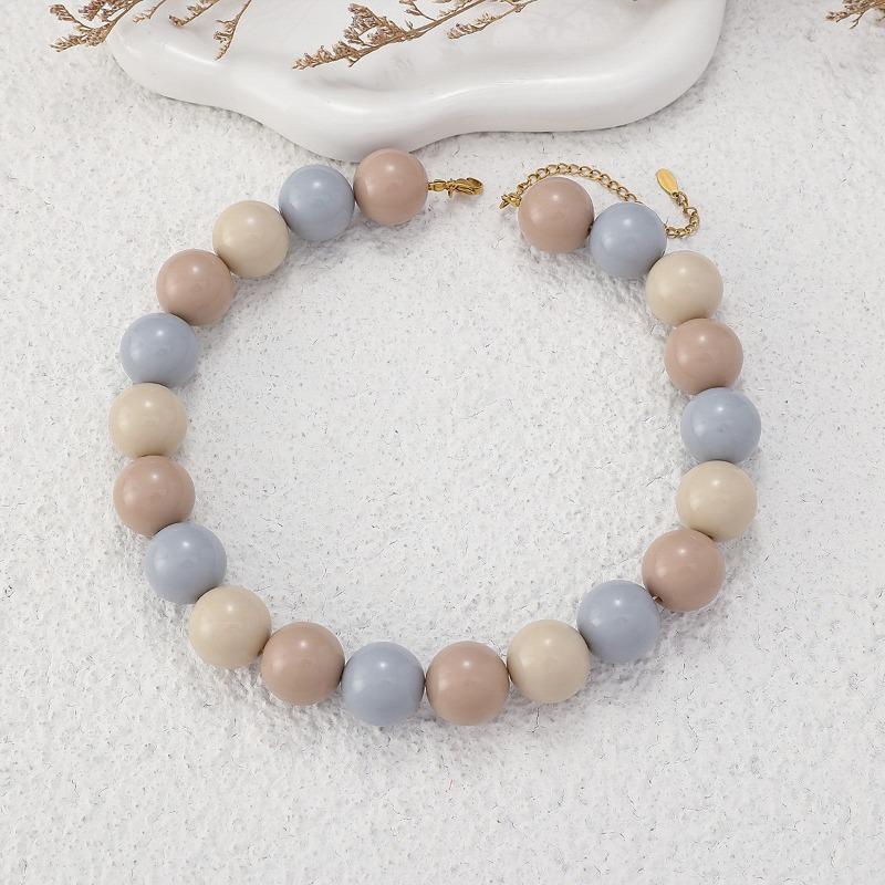Candy Color Beaded Acrylic Round Bead Choker Necklace For Women Cute Handmade Jewelry