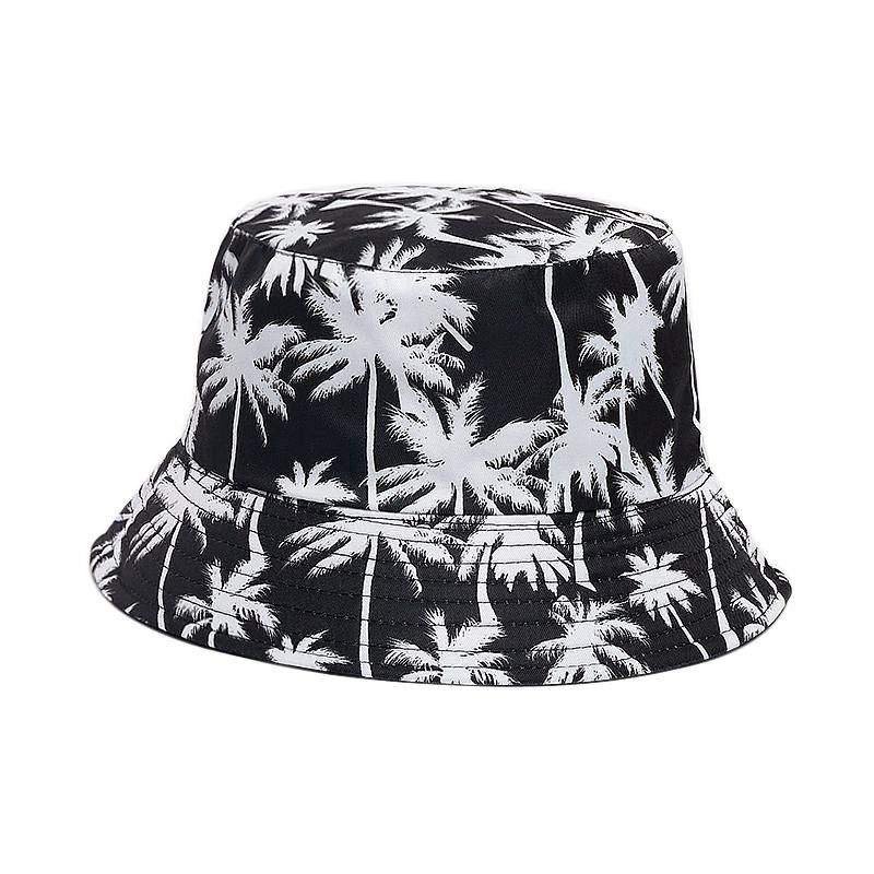 New Double-sided Coconut Tree Printed Bucket Hat Summer Outdoor Sun Protection Visor Hat Men and Women Travel Fashion Pot Hat
