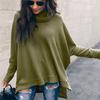 Women's  And Winter Loose Solid Color Irregular Hem Stitching Long-sleeved Pile Collar Knit Sweater Top