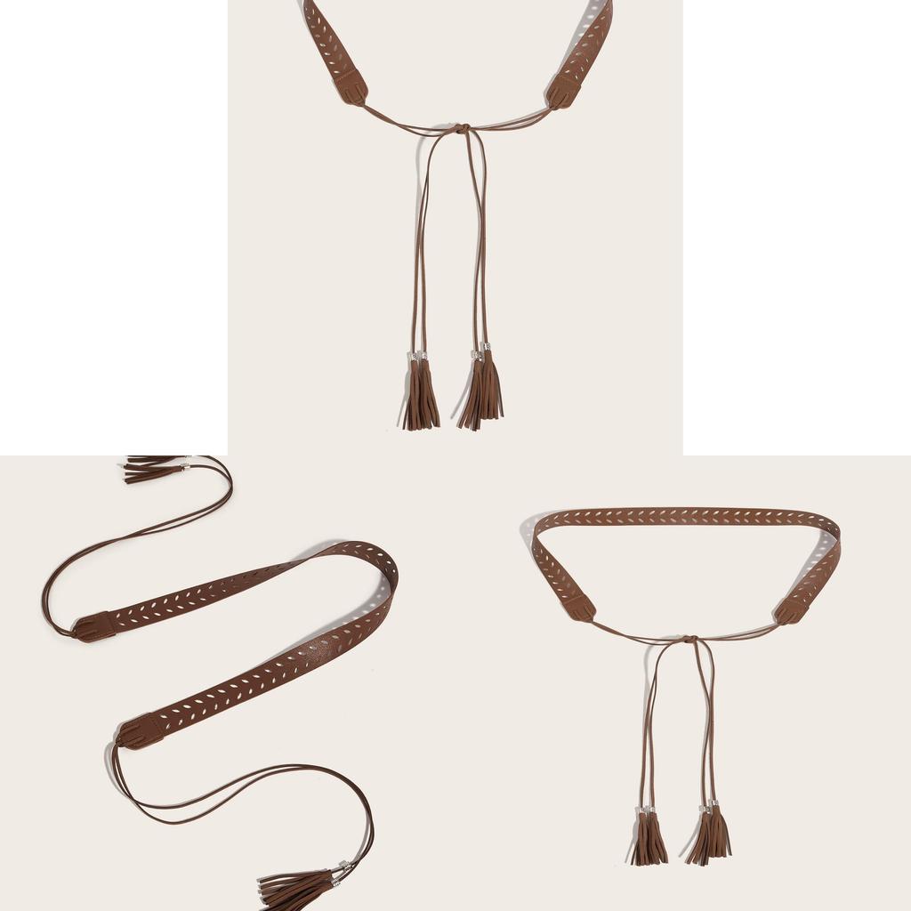 Vintage Street Style Pu Leather Belt For Women With Tassel And Metal Buckle