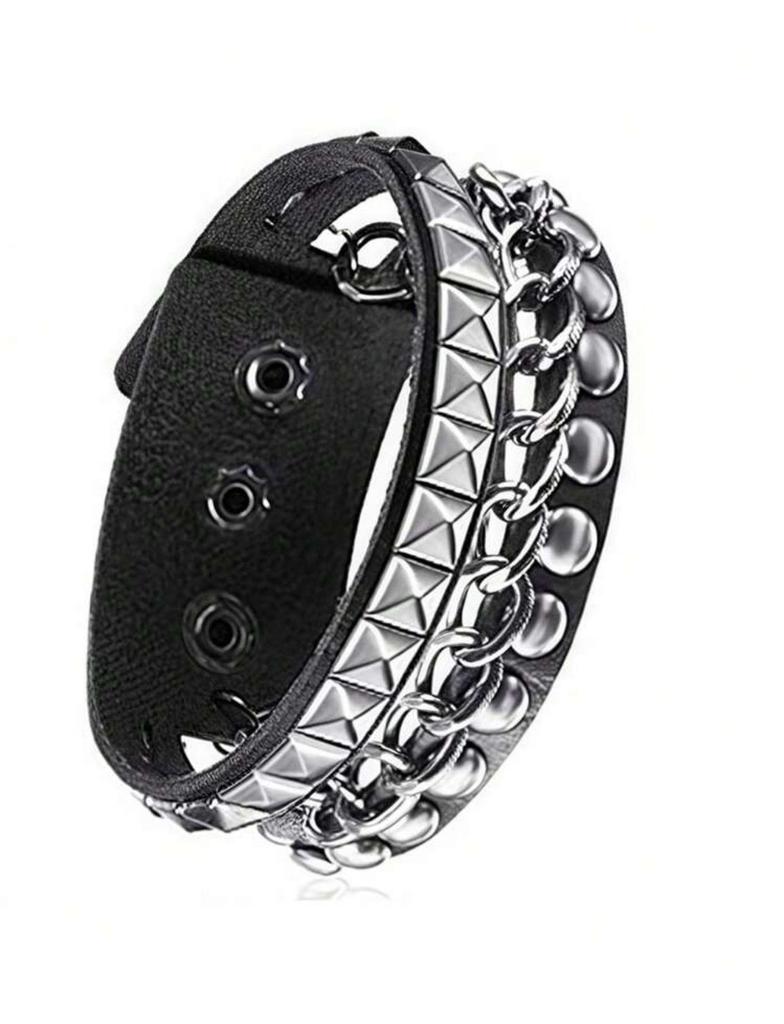 Férfi Punk Stílusú Többrétegű Bőrkarkötő Szegecsekkel - Hip Hop Divatkellék