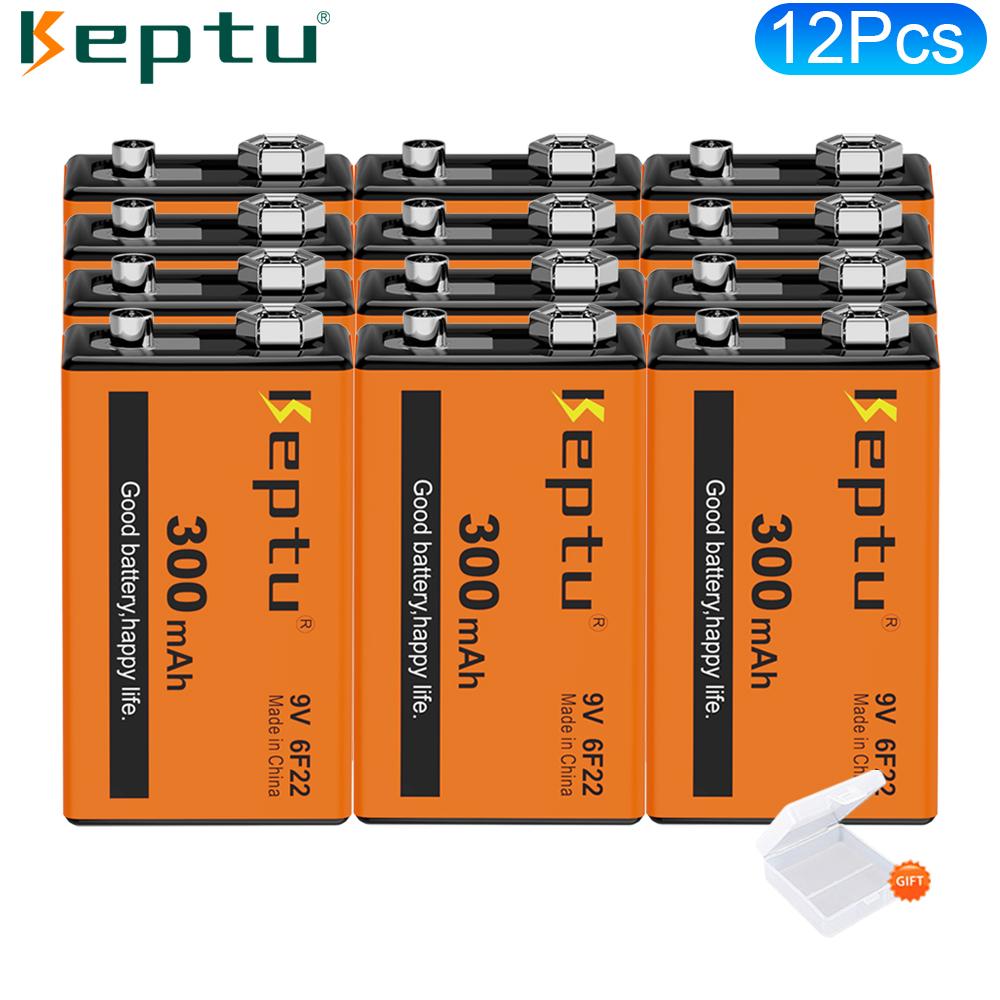 KEPTU 9V 300mAh Long-lasting Rechargeable Batteries for Wireless Microphones, Guitars, and Smoke Alarms