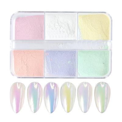 Spiegelpuder, Aurora-Puder, 6 Farben, Nagelpuder, Aurora-Nägel, Nagelkunst, Harz, Gelnägel, Neonpuder, Aurora-Muschelpuder, Nagelpuder, Aurora