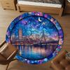 1pc Cityscape Stained Glass Pattern Office Round Rugs, Under Chair Round Rugs for Living Room, Bedroom, Bathroom Decoration Carpet 091813