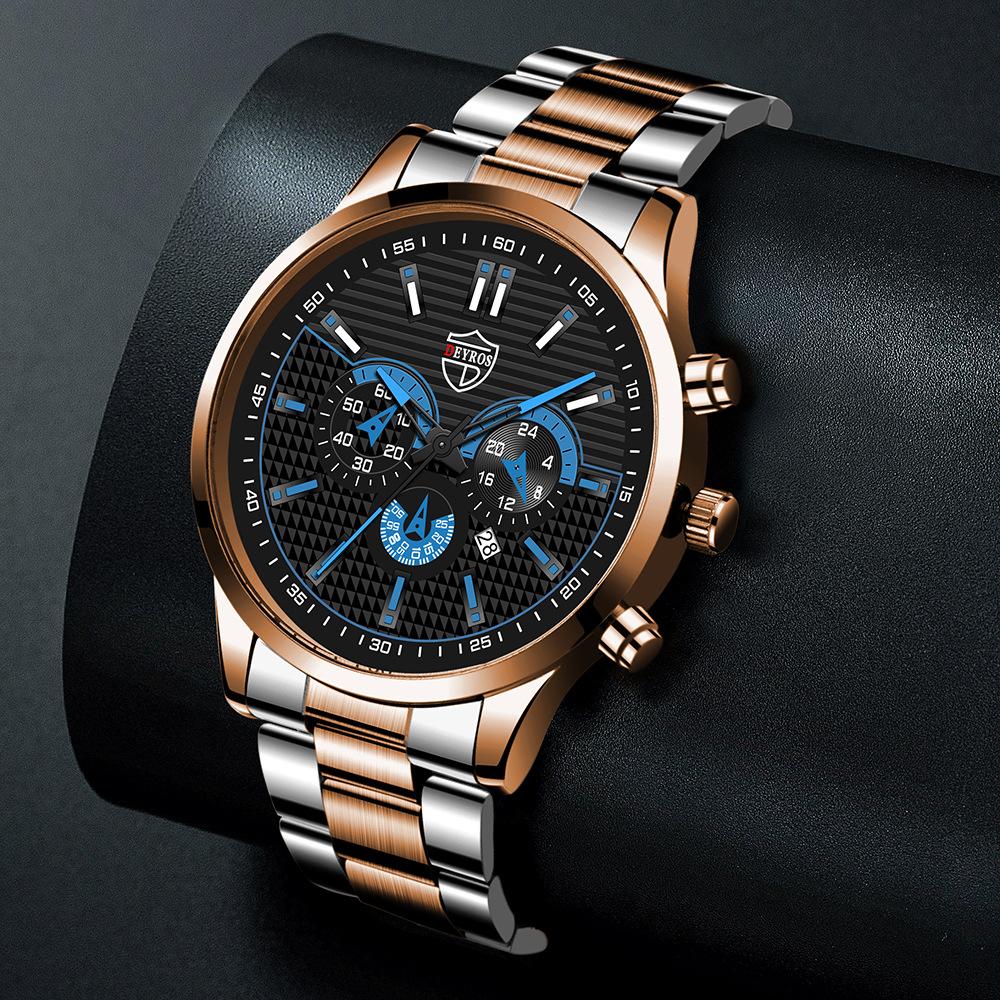 Trendy Men'S Watch Student Quartz Watch Stainless Steel Watch Calendar