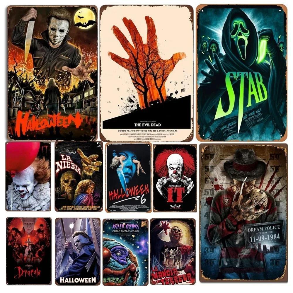 Kovové nástěnné umění Halloweenská hororová dekorace 20x30cm Domácí Jeskynní Muž Filmová cedule