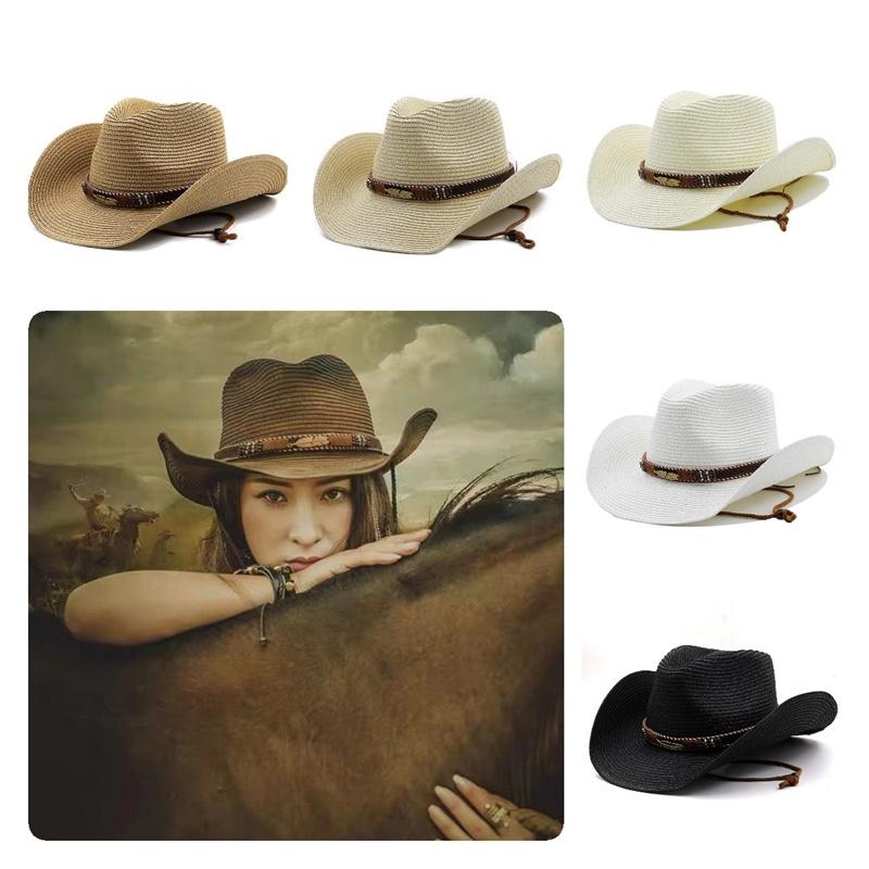 Adjustable Hat Cowboy Straw Hats Outdoors Beach Sunhat Large Brim Riding Horse