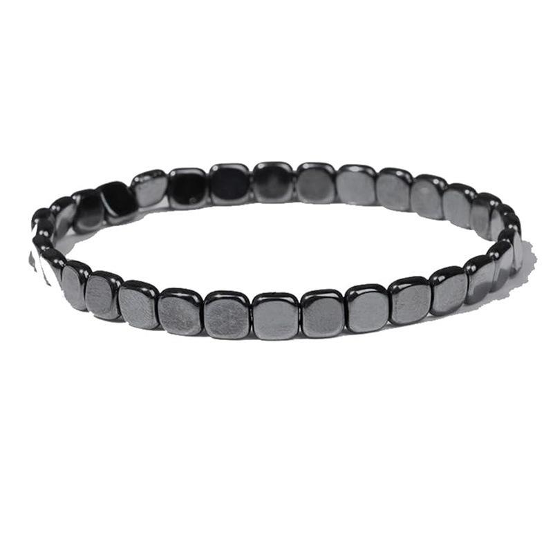 Schwarzes Hämatit Quadrat Perlen Stretch Armband Elastisch Perlen Unisex Minimalistisch