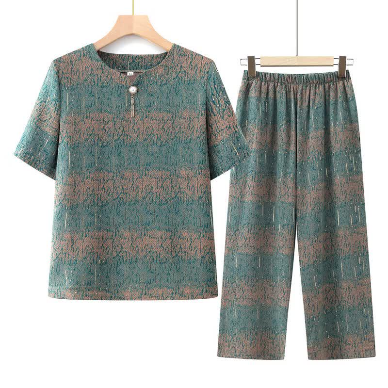 Women's Mid-Aged Summer Short Sleeve Two-Piece Set