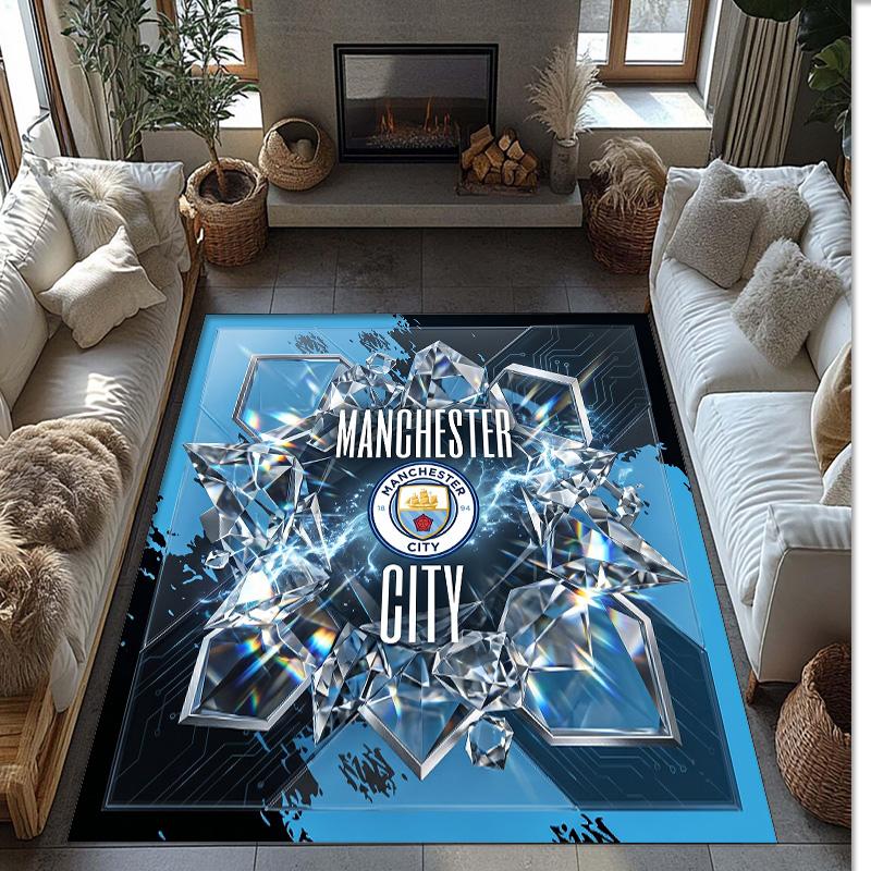 Manchester City Printed Flannel Area Rug Non Slip Soft Polyester Floor Carpet Indoor Decor Mat for Bedroom Living Room Sofa