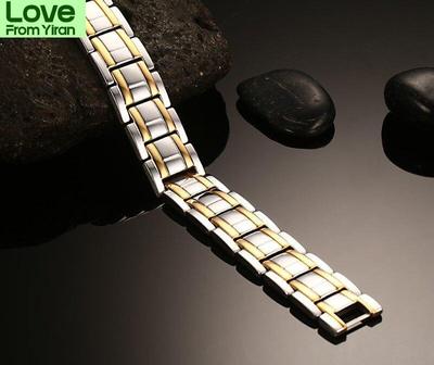 Roségoldfarbene Titanstahl-Doppelreihe Infrarot-Magnetarmbänder Armreifen Männer Germanium Negative Modeschmuck