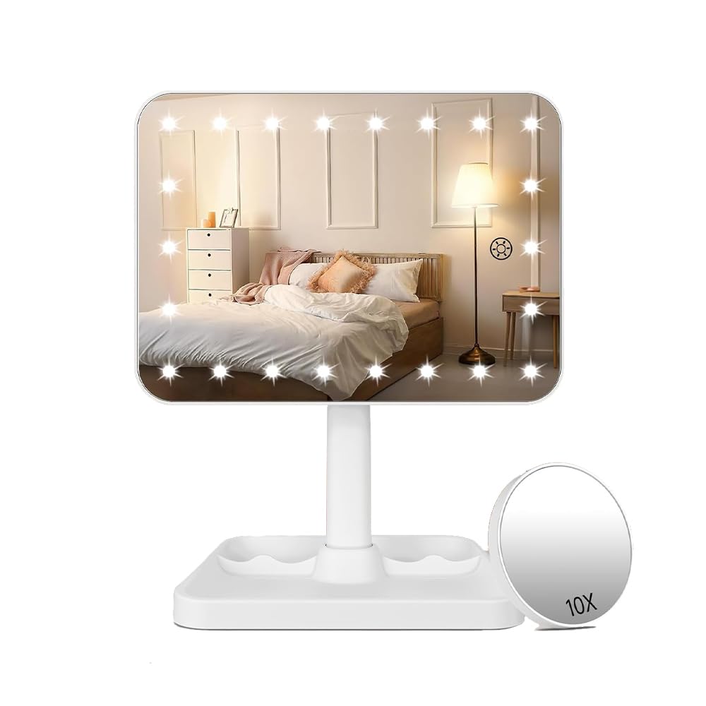 

Зеркало настольное с подсветкой для перезаряжаемого 1800 мАч, 3 регулируемые температуры цвета: нейтральный, теплый, угол 5x, белый, для актрис, батарея, (Дневной свет, Белый, белый