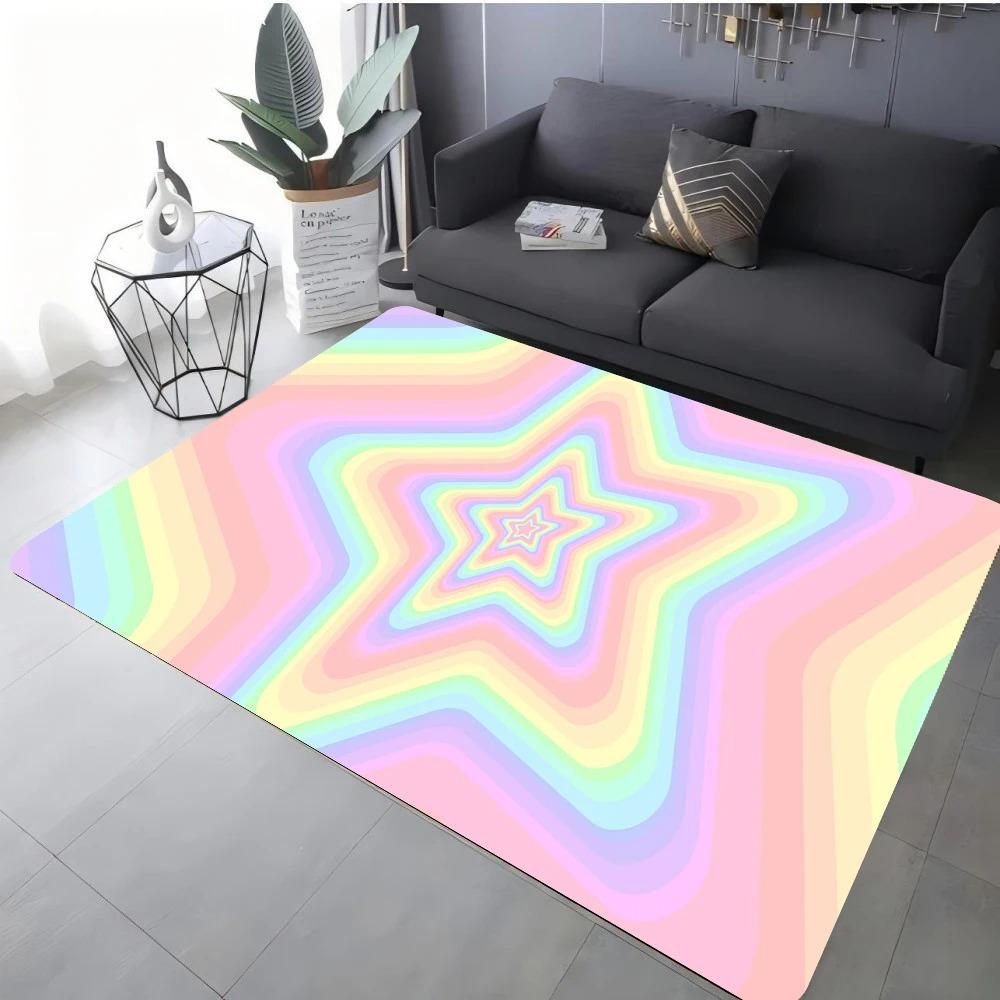 Modern Star Heart Print Rug For Living Room Sofa Bedroom Floor Non-Slip Cozy Home Decor Gift