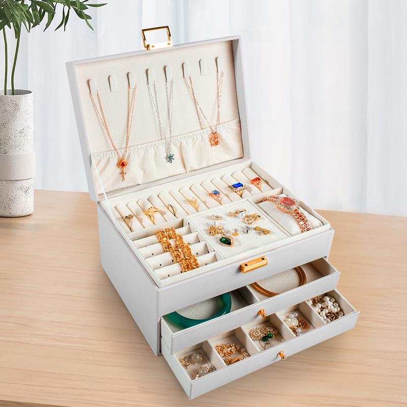 Elegant Three-Layer Leather Jewelry Box - Necklace, Earrings & Accessories Storage
