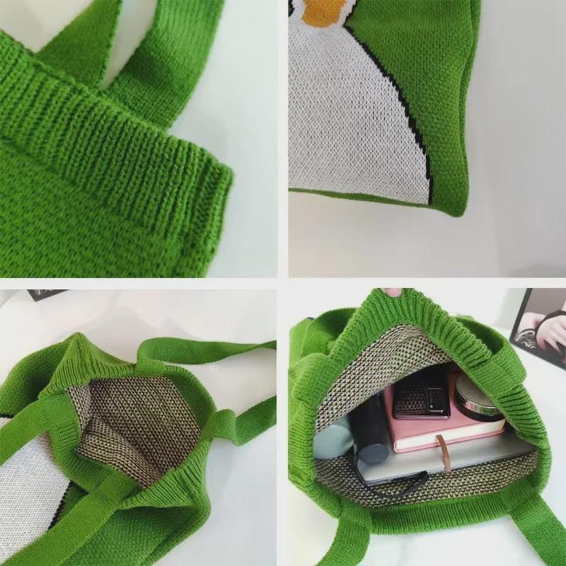 Women's Cartoon Knitted Tote - Autumn/Winter Fashion, Large Capacity Duck Design Wool Handbag