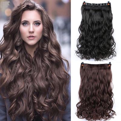 Synthetic Long Curly Hair Clip In Hair Extension High Temperature Women’s Wavy Hair Piece Black Light/Dark Brown