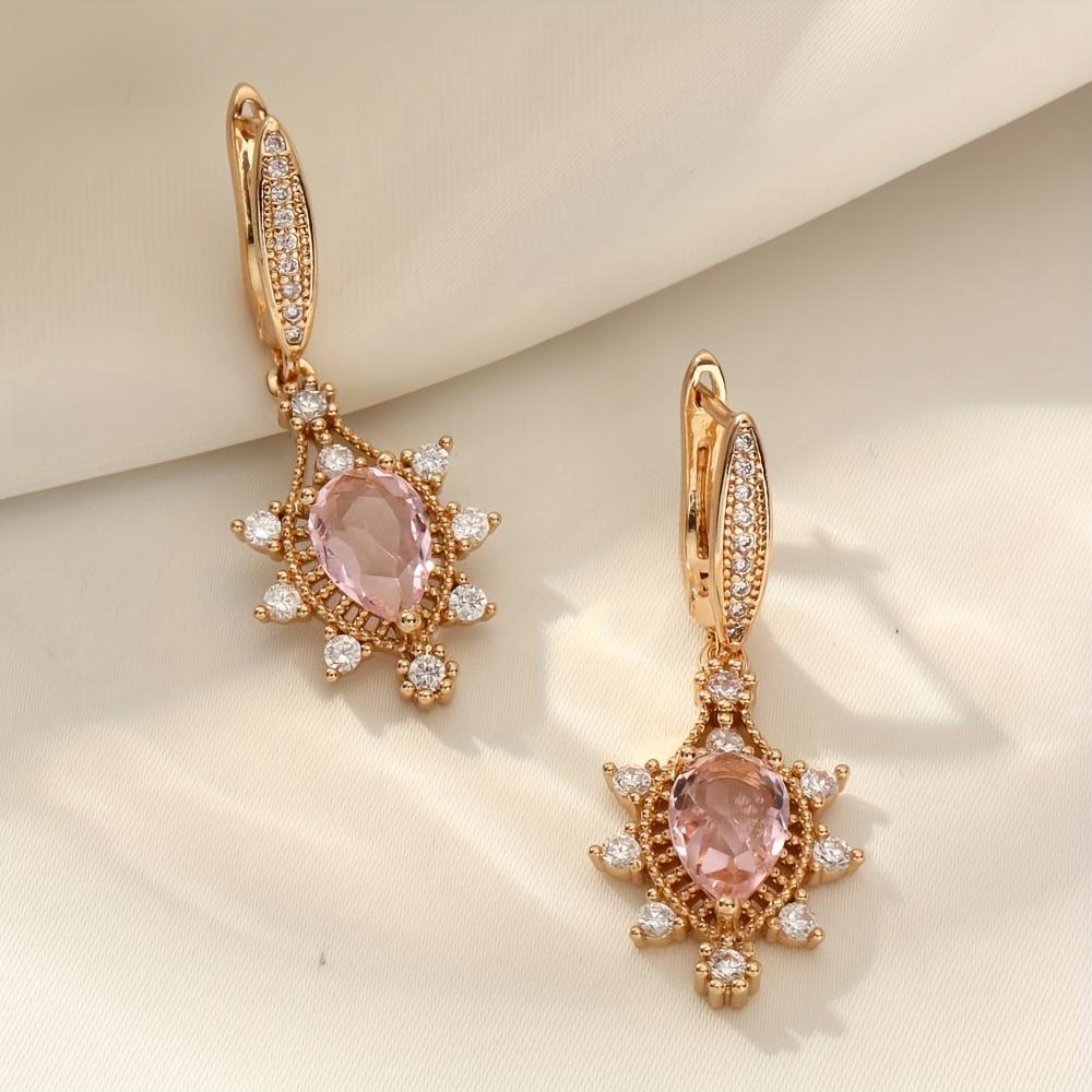 

Blue Zirconia Dangle Earrings for Women 2025 New Fashion Golden Geometric Earring Wedding Party Jewelry Accessories розовый