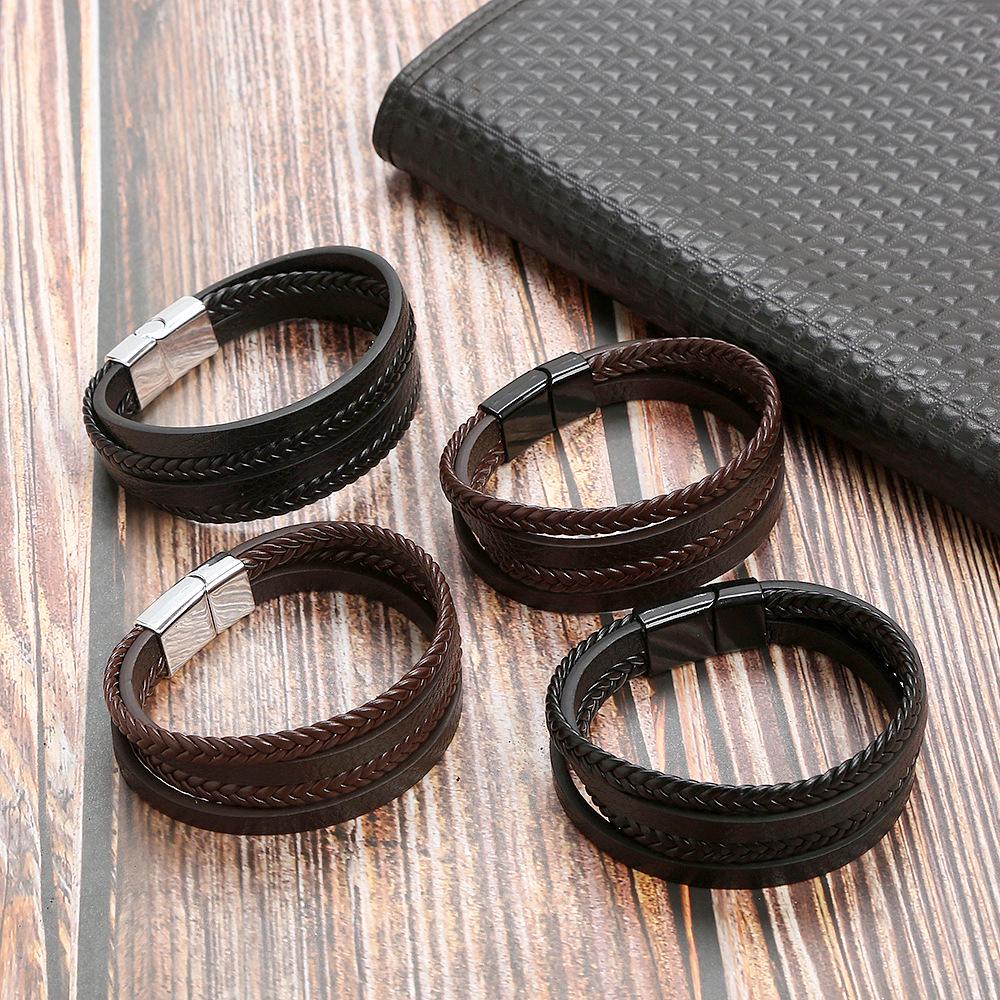 Unisex Hand-Woven Leather Bracelet with Magnetic Stainless Steel Clasp