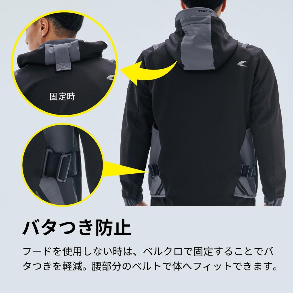 RS TAICHI Motorcycle Wear Riding Jacket Breathable Mesh CE Protector Hood Fixable Overlap Mesh Parka RSJ347 XL Spring/Summer Built-in BLACK/BLACK