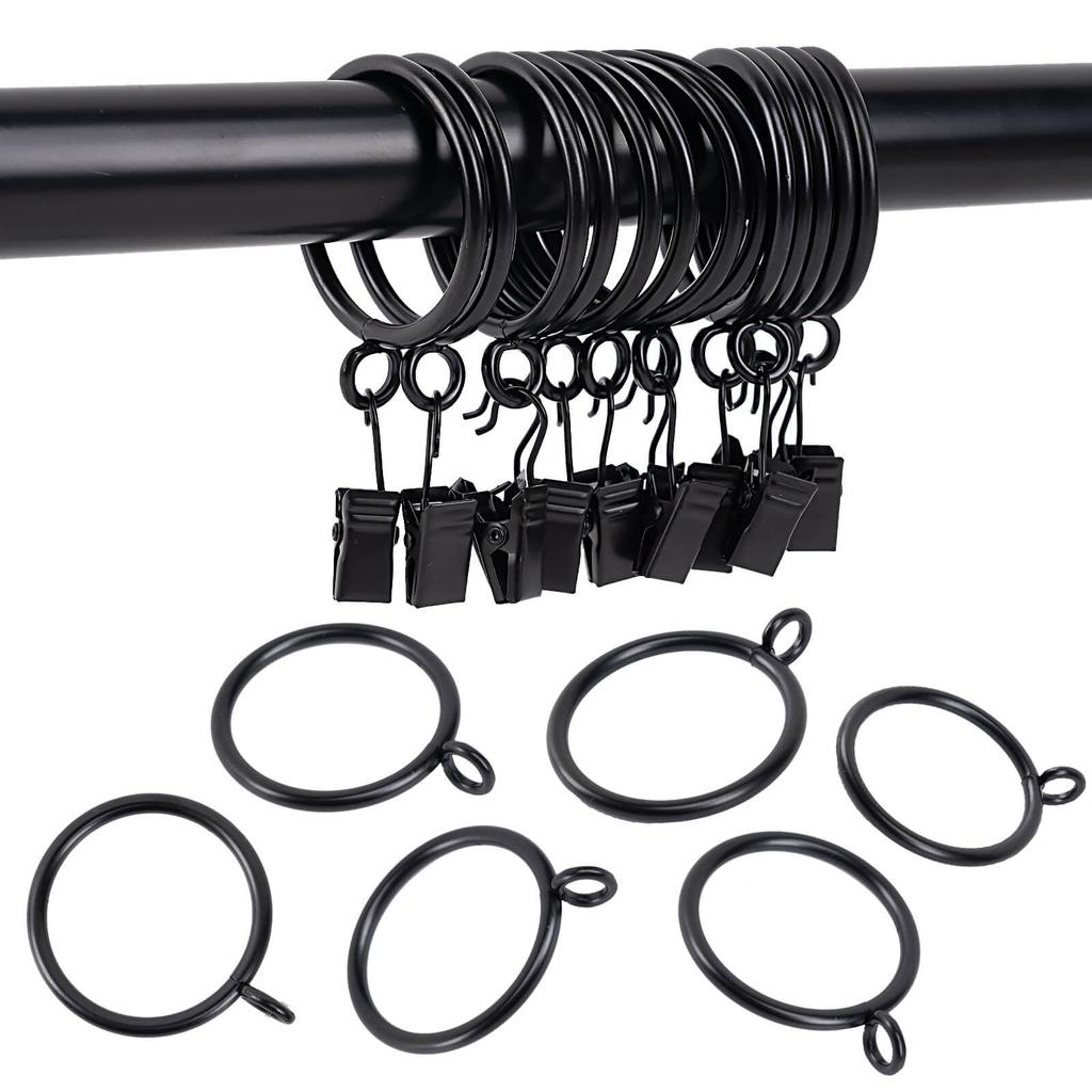 24 Black Eyelet Curtain Rings with Grommets for Curtain 32mm Inner Metal TXZWJZ Rods, Diameter, Drape,