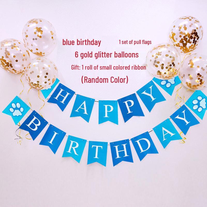 Pet Birthday Party Decoration Set: Dog and Cat Balloons, Hat, Props, Banner, and Pull Flag