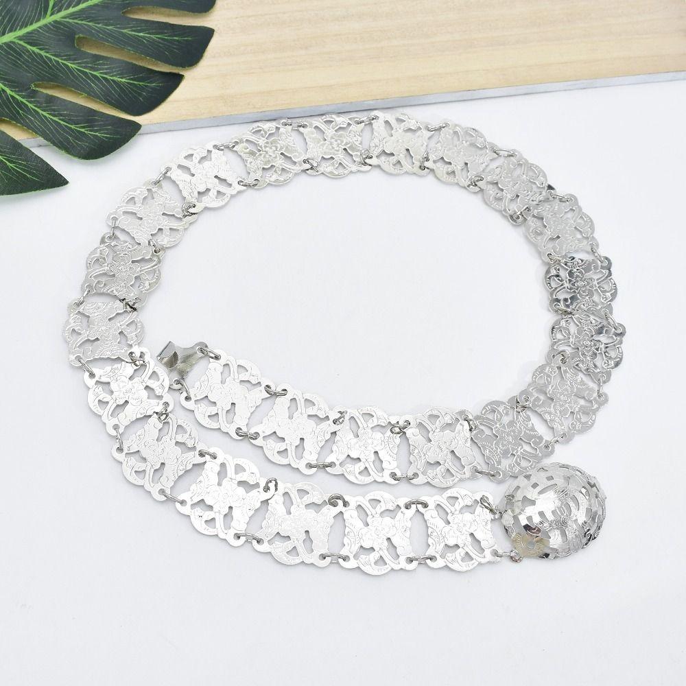 Silver Ethnic Style Belt Traditional Dance Dress Belt Chains Metal Waist Chain Party Decoration