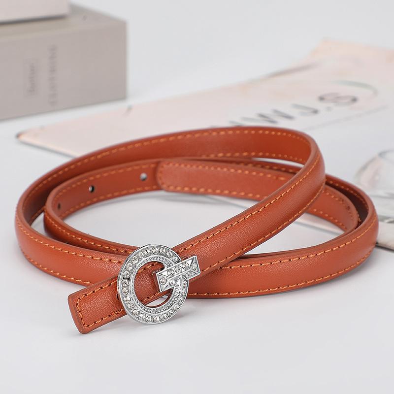 

Ремень женский кожаный с бриллиантами, декорированный ремень для платья, тонкий ремень для женщин Premium Sense 110cm оранжевый