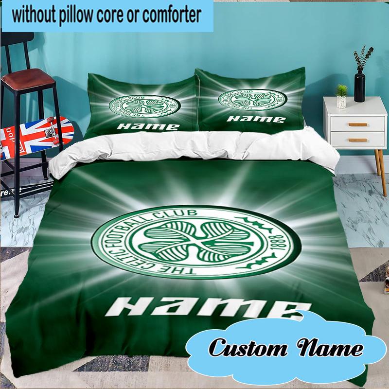 Set Biancheria da Letto Personalizzato con Stemma Calcio Celtico 3 Pezzi, Set Biancheria da Letto Include 1 Copripiumino e 2 Federe per Camera da Letto, Regalo per Dormitorio