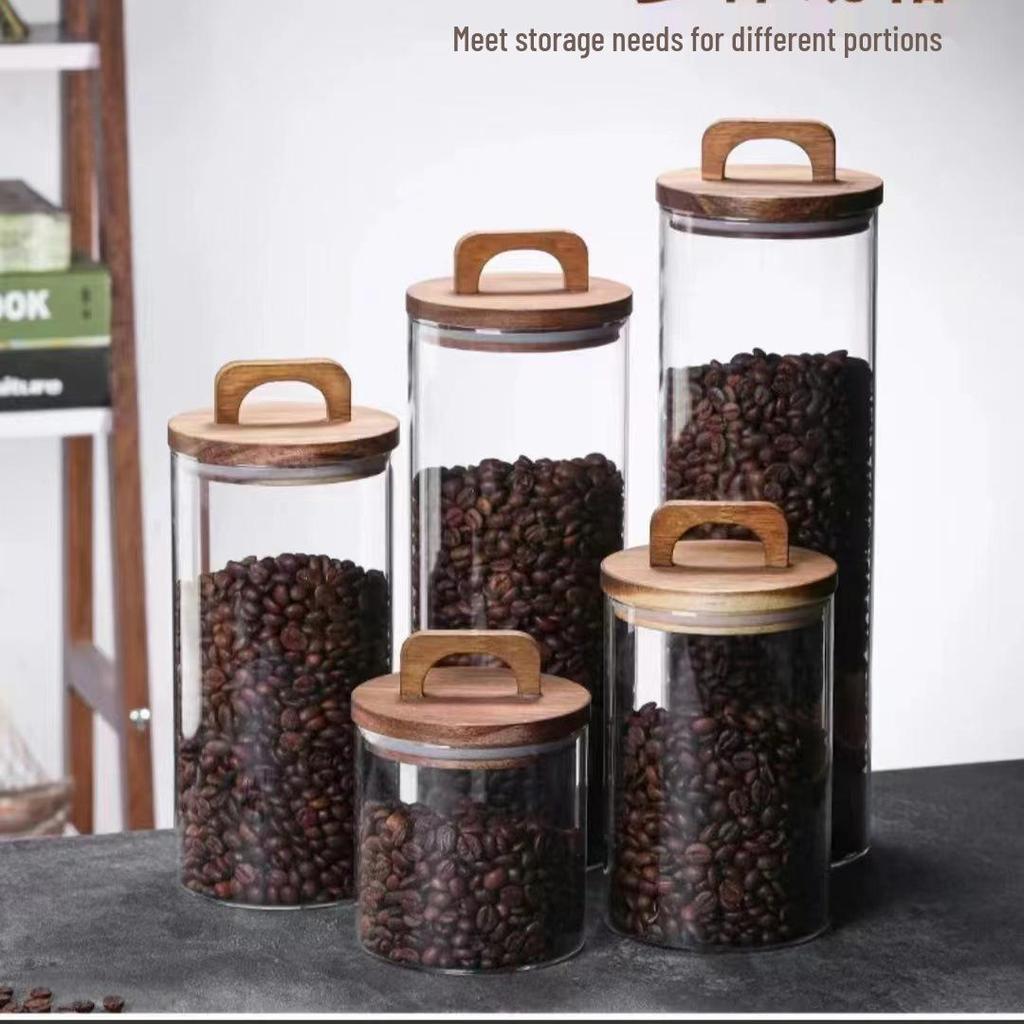 Glass Jar with Wooden Lid - Snack, Coffee Bean & Tea Storage Container