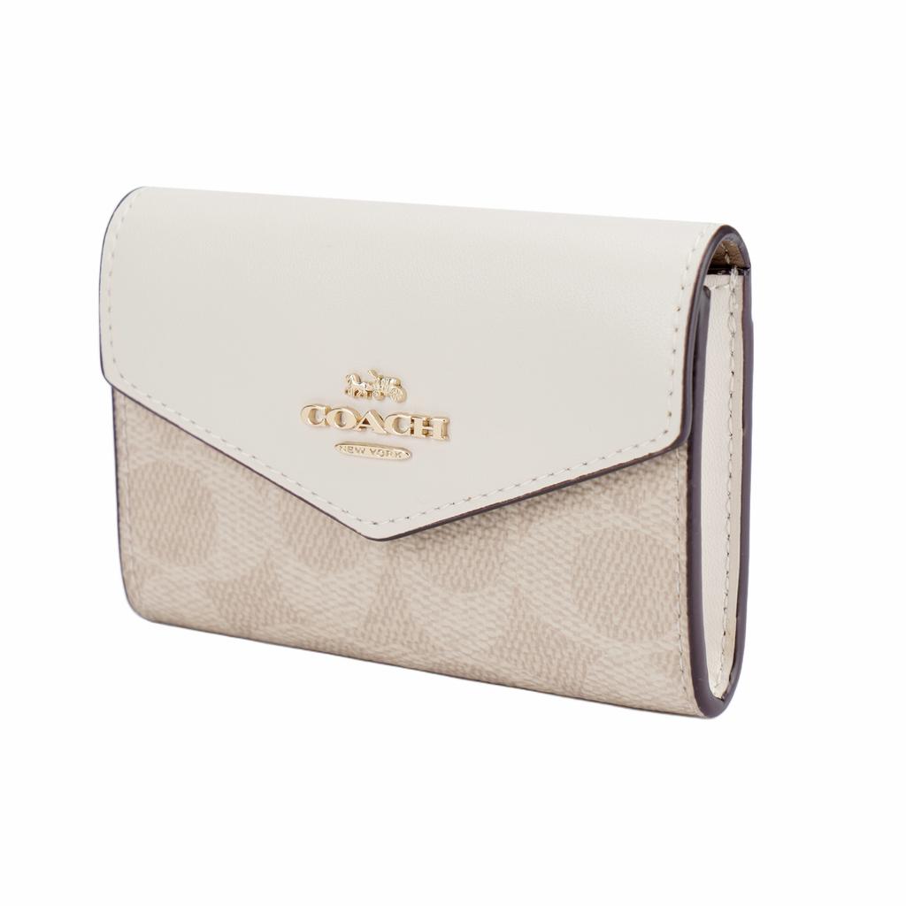 Coach Flap Card Case 10 Brand Logo Coated Canvas Card Holder Mini Women Card Holder Chalk-White CZ272-IMXDM