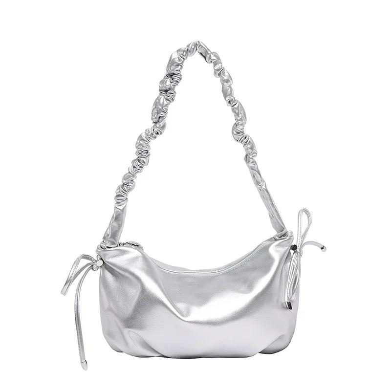 PU Solid Color  Hot Selling Women's Shoulder Bag Zipper Trendy Fashion Hobos Handbag Soft Simple Versatile Crossbody Bag