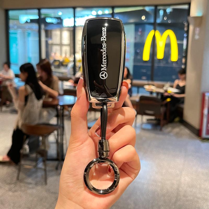 Car Key Case Cover TPU Protection Shell Alloy Keyring Pendant For Mercedes Benz A C E S GLC W205 W213 X253 W222 W166 W176 W246 CJKLM1