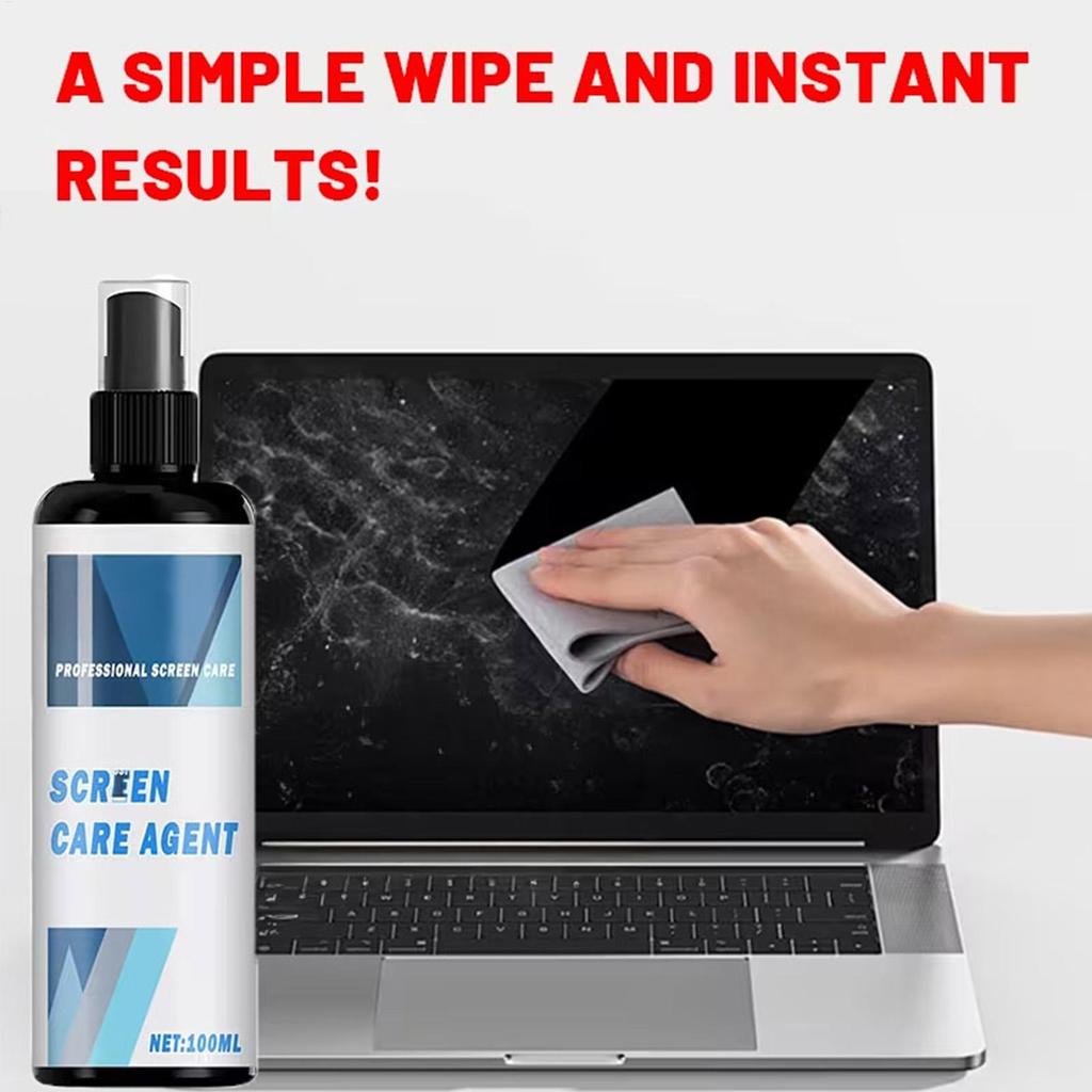 100ml Anti-Bacterial Screen Cleaner Kit with Microfiber Cloth for Glasses Devices, Anti-Fog & Streak-Free
