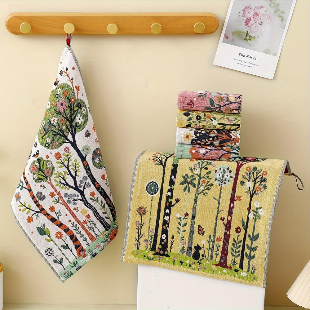 4pcs Quick Dry Pastoral Style Hand Towel 4 Layer Cotton Gauze Tea Towel Kitchen Towel  Bathroom