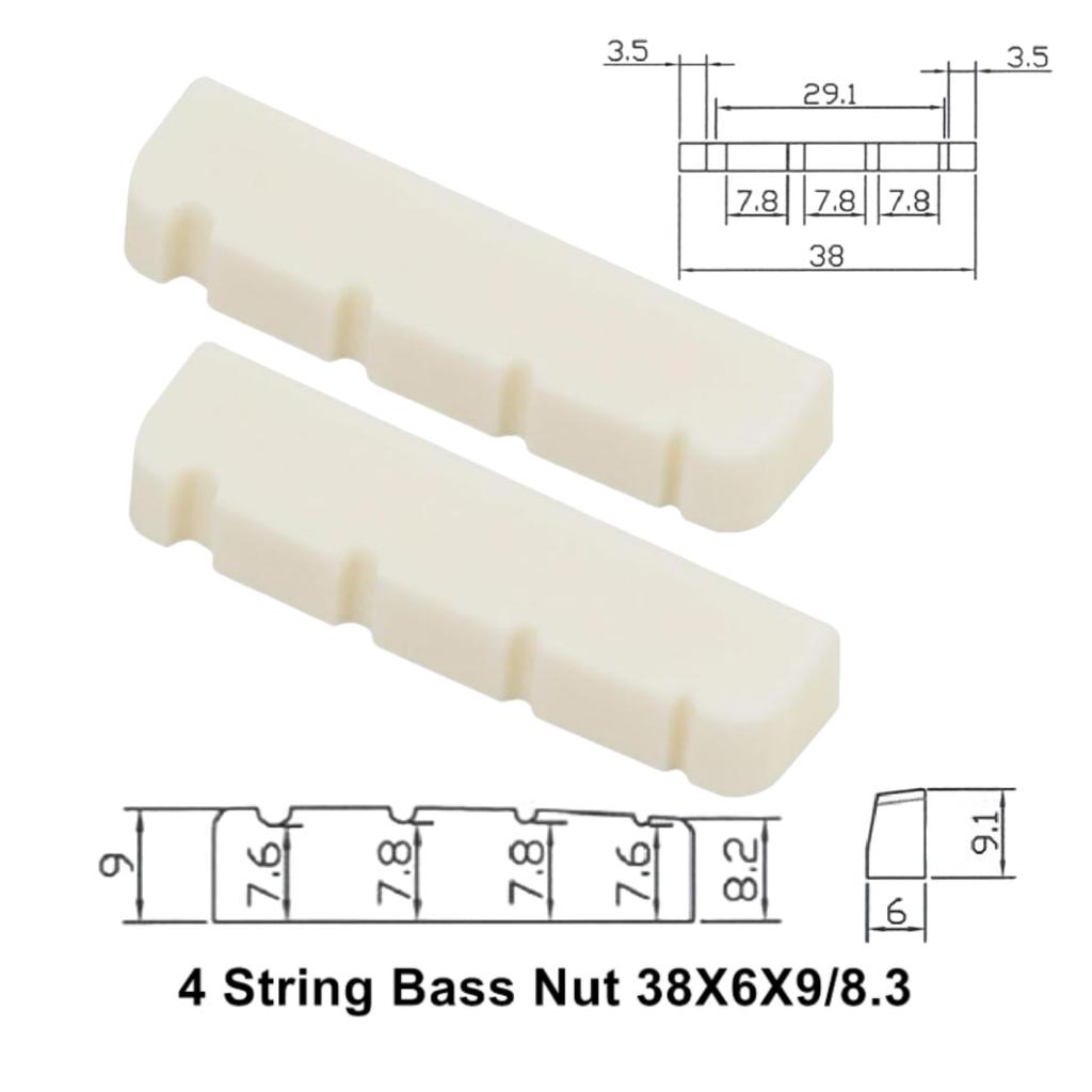 Miwayer 4/5/6 String Electric Bass Bone Bridge 2 pcs Nut Flat Bottom Pre-Slotted Made of Real Bone Multiple Saddle