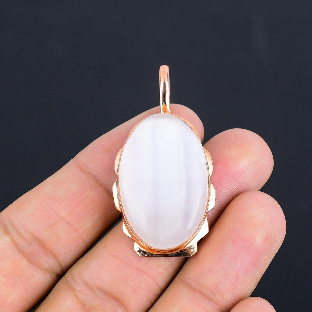 Rose Quartz Gemstone Handmade Dazzling Copper Jewelry Pendant For Women