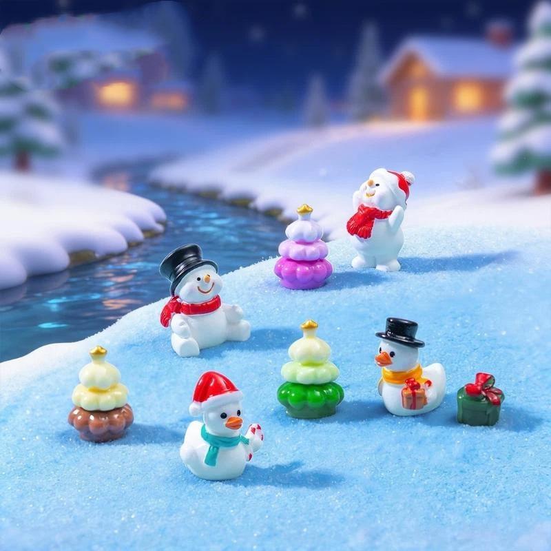 Mini Christmas Resin Figurines Adorable Cartoon Pattern Vivid Handmade Details UV Resistant for Garden Yard Christmas Tree Decoration