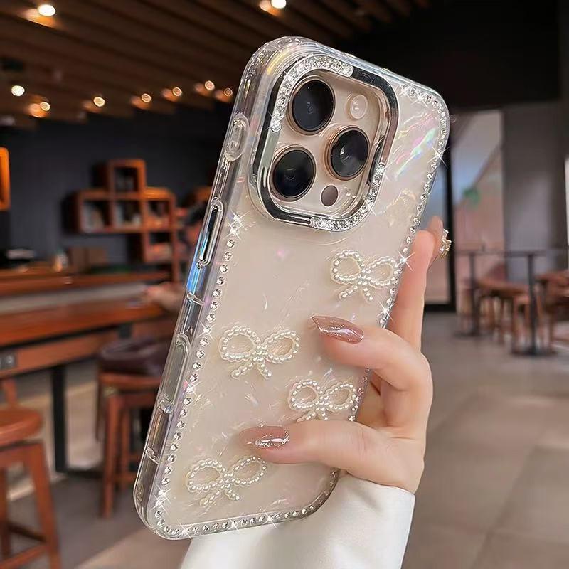 Rhinestone Three-dimensional Bow Kt Cat Shell Pattern for iPhone16promax Apple 15 Mobile Phone Case 14 New Models