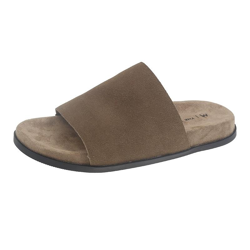 Retro-Stil Anti-Samtleder Flachboden Boken Hausschuhe Damen Neu Herbstmode Vielseitig mit Rock Ein-Wort-Slipper