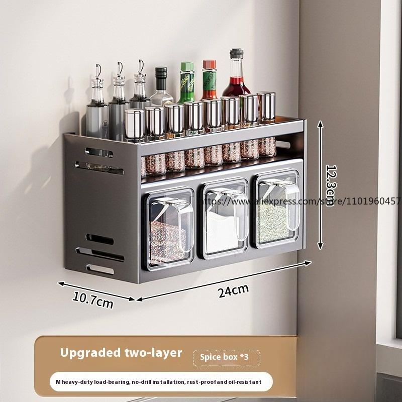 Kitchen Rack High-end Household Non-punching Wall-mounted Seasoning Box Oil Sauce and Vinegar Storage Rack Seasoning Tank Shelf