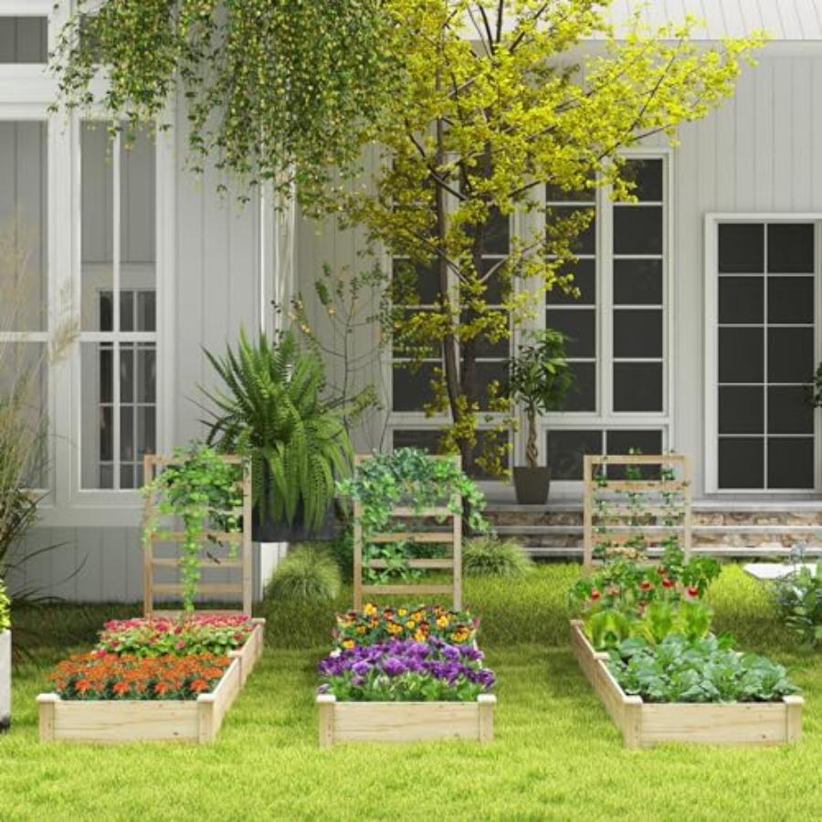 Raised Garden Bed with Trellis Planter Box 93 L X 25 W X 40 H Outdoor Wooden Planter Box Kit for Flower Herb Vegetable Fruit Cl