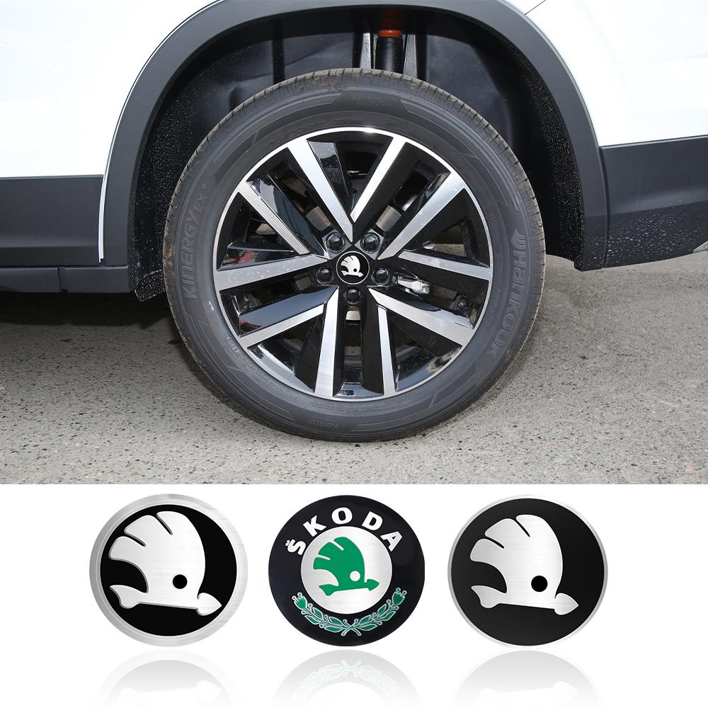 DAYB7 4pcs Car Emblem Wheel Center Hub Cap Cover Sticker Decoration Accessories For Skoda Rapid Octavia VRS VII S Kodiaq Karoq Fabia
