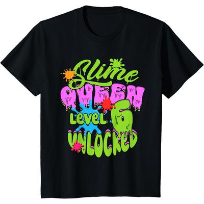 Kids Slime Queen Level 6 Unlocked Birthday T-Shirt
