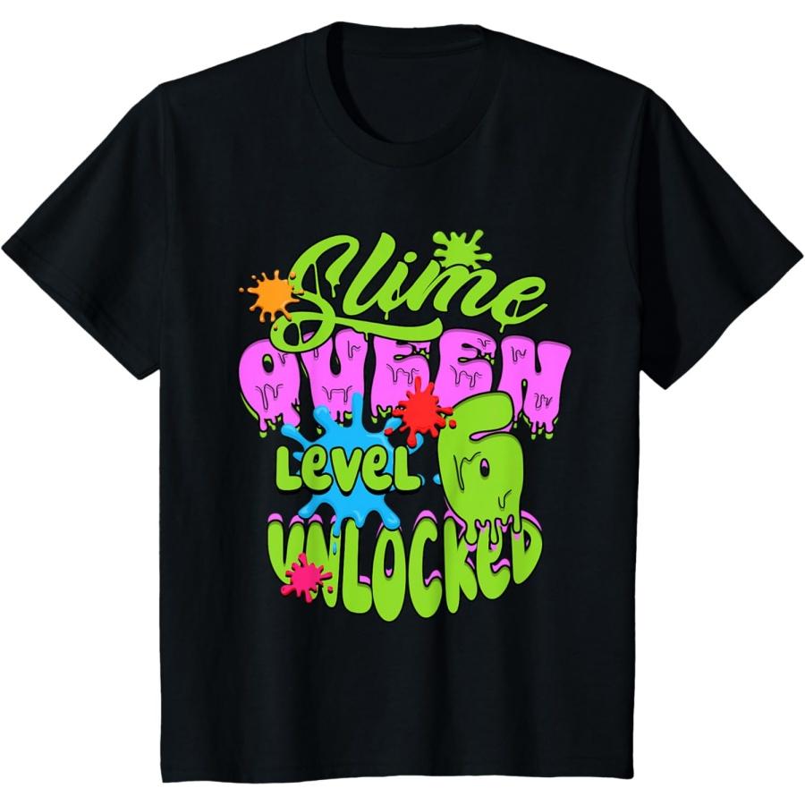 

Kids Slime Queen Level 6 Unlocked Birthday T-Shirt XXXXXL чорний