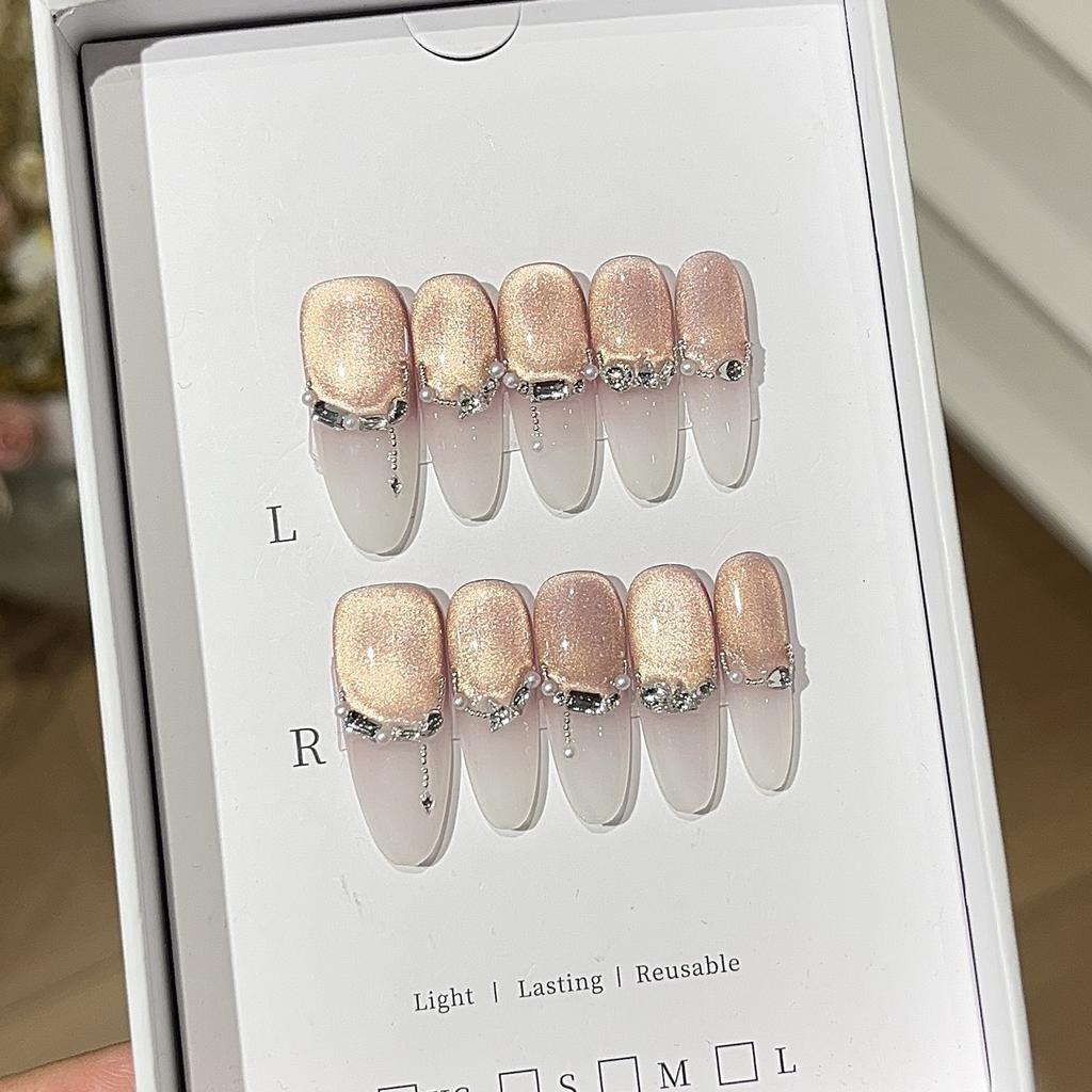 Pink Mist Cream Atmosphere Glass Bead Cat Eye Gradient Moonlight Exquisite French Broken Diamond Wear Armor